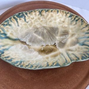 Edgecomb Potters Maine Studio Pottery Pair of Leaf Dishes Crystalline Glaze.